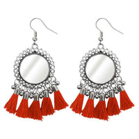 Jeweljunk Rhodium Plated Orange Thread Tassel Earrings - 1308367I