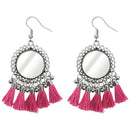 Jeweljunk Pink Thread Rhodium Plated Tassel Earrings - 1308367L