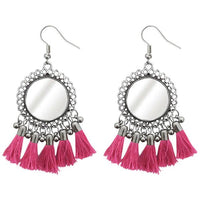 Jeweljunk Pink Thread Rhodium Plated Tassel Earrings - 1308367L