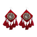 Jeweljunk Austrian Stone Maroon Thread Tassel Earrings - 1308368E