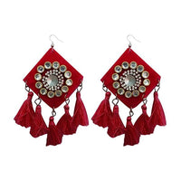 Jeweljunk Austrian Stone Maroon Thread Tassel Earrings - 1308368E