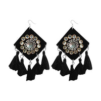 Jeweljunk Black Thread Austrian Stone Tassel Earrings - 1308368F