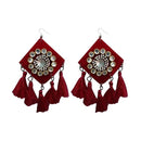 Jeweljunk Austrian Stone Maroon Thread Tassel Earrings - 1308368H