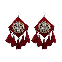 Jeweljunk Austrian Stone Maroon Thread Tassel Earrings - 1308368H