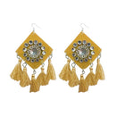 Jeweljunk Yellow Thread Austrian Stone Tassel Earrings - 1308368J