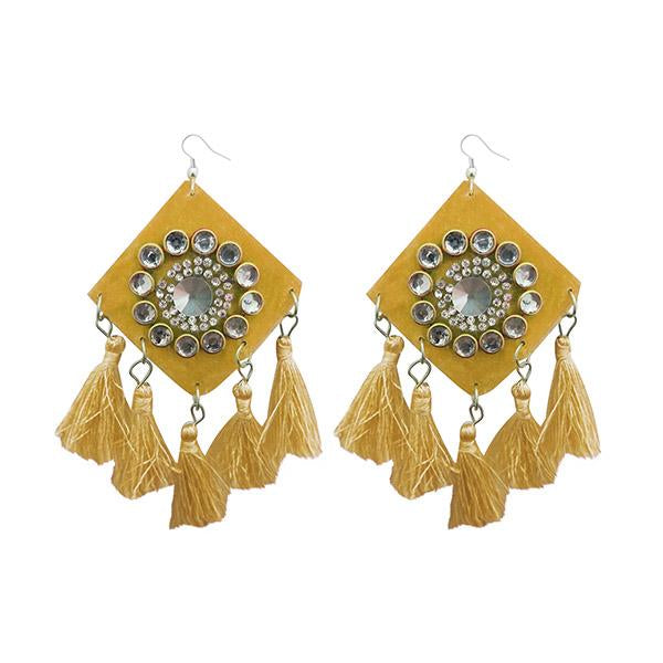 Jeweljunk Yellow Thread Austrian Stone Tassel Earrings - 1308368J