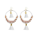 Jeweljunk White Thread Beads Rhodium Plated Tassel Earrings - 1308369A