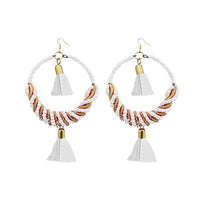 Jeweljunk White Thread Beads Rhodium Plated Tassel Earrings - 1308369A