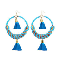 Jeweljunk Blue Thread Beads Rhodium Plated Thread Earrings - 1308369B