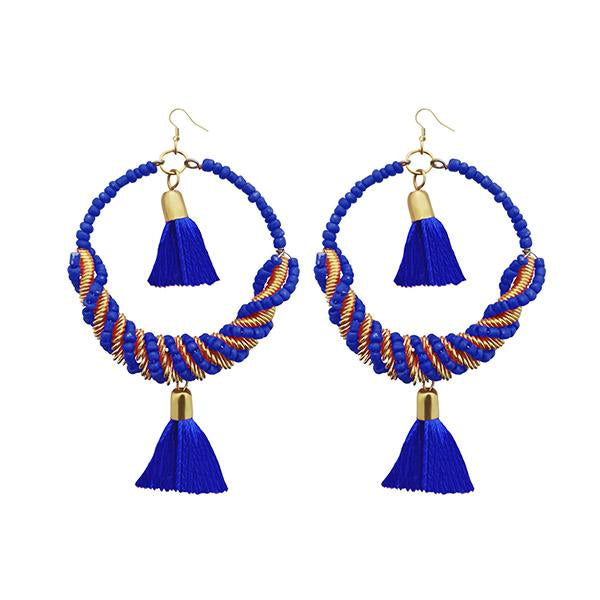Jeweljunk Blue Thread Beads Rhodium Plated Thread Earrings - 1308369D