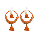 Jeweljunk Orange Thread Beads Rhodium Plated Tassel Earrings - 1308369G