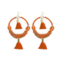 Jeweljunk Orange Thread Beads Rhodium Plated Tassel Earrings - 1308369G
