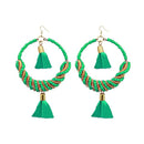 Jeweljunk Green Thread Beads Rhodium Plated Tassel Earrings - 1308369I