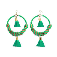 Jeweljunk Green Thread Beads Rhodium Plated Tassel Earrings - 1308369I