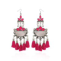 Jeweljunk Pink Thread Meenakari Afghani Tassel Earrings - 1308370C