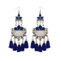 Jeweljunk Blue Thread Meenakari Afghani Tassel Earrings - 1308370D