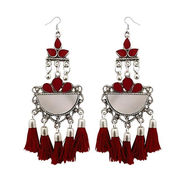 Jeweljunk Maroon Thread Meenakari Afghani Tassel Earrings - 1308370H