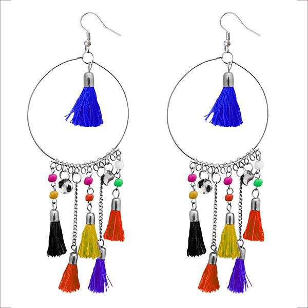Jeweljunk Multi Thread Rhodium Plated Tassel Earrings - 1308372A