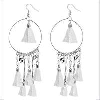 Jeweljunk Rhodium Plated White Thread Tassel Earrings - 1308372B