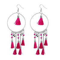 Jeweljunk Pink Thread Rhodium Plated Tassel Earrings - 1308372C