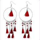 Jeweljunk Maroon Thread Rhodium Plated Tassel Earrings - 1308372E