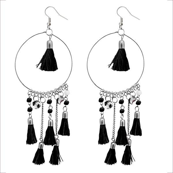 Jeweljunk Black Thread Rhodium Plated Thread Earrings - 1308372F