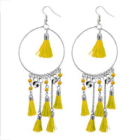 Jeweljunk Yellow Thread Rhodium Plated Tassel Earrings - 1308372I