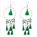 Jeweljunk Green Thread Rhodium Plated Tassel Earrings - 1308372J