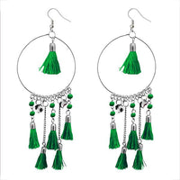 Jeweljunk Green Thread Rhodium Plated Tassel Earrings - 1308372J