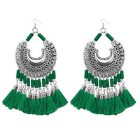 Jeweljunk Green Thread Afghani Tassel Earrings - 1308373G