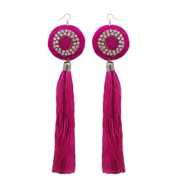 Tip Top Fashions Austrian Stone Pink Thread Tassel Earrings - 1308378C