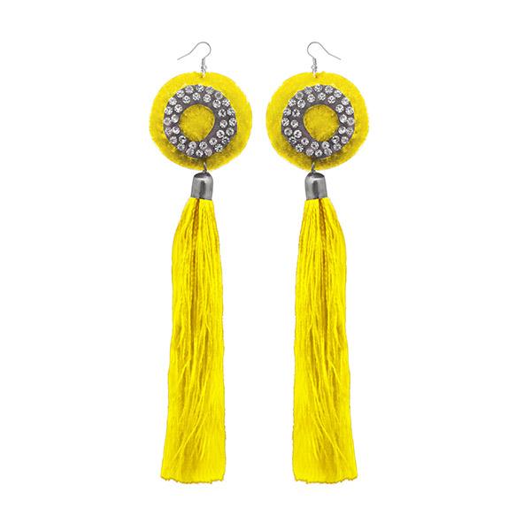 Tip Top Fashions Austrian Stone Yellow Thread Tassel Earrings - 1308378I