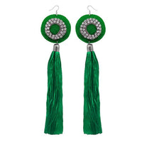 Tip Top Fashions Green Thread Austrian Stone Tassel Earrings - 1308378J