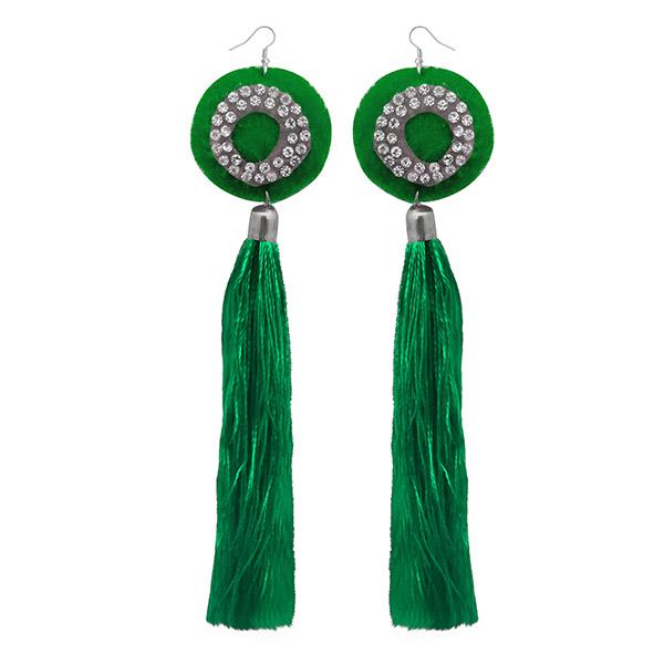 Tip Top Fashions Green Thread Austrian Stone Tassel Earrings - 1308378J