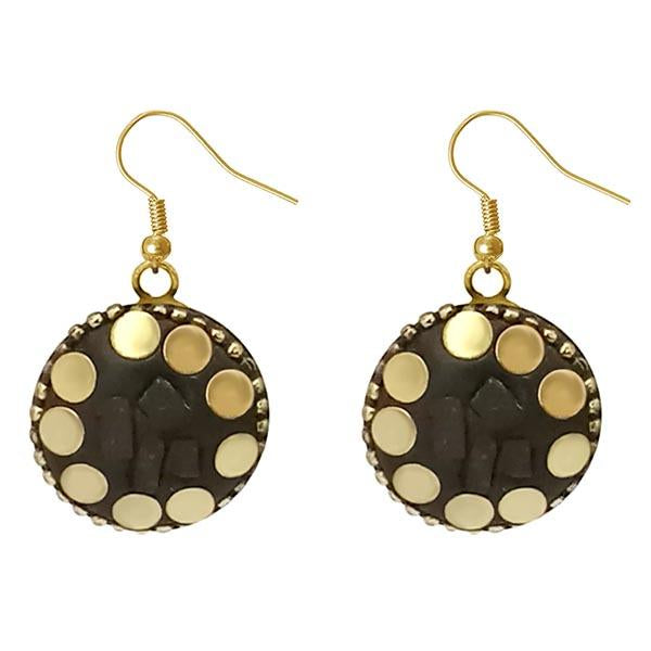 Urthn Brown Resin Stone Gold Plated Dangler Earrings - 1308382A