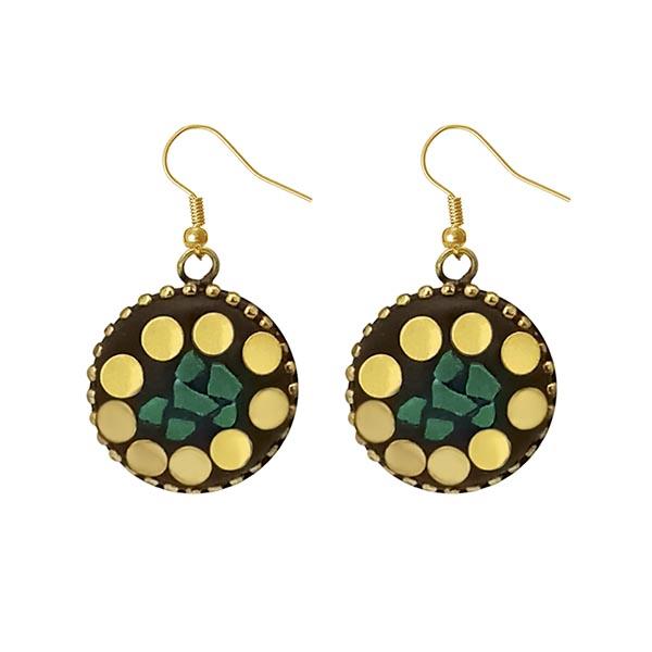 Urthn Green Resin Stone Gold Plated Dangler Earrings - 1308382B