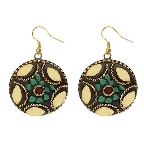 Urthn  Green Resin Stone Gold Plated Dangler Earrings - 1308385A