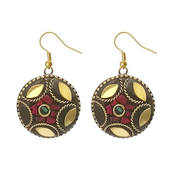 Urthn  Maroon Resin Stone Gold Plated Dangler Earrings - 1308385B