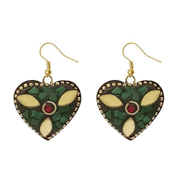 Urthn Green  Resin Stone Gold Plated Dangler Earrings - 1308386A