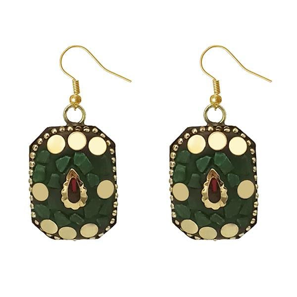 Urthn Green  Resin Stone Gold Plated Dangler Earrings - 1308387A