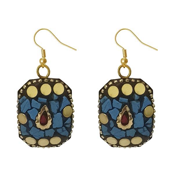 Urthn Blue Resin Stone Gold Plated Dangler Earrings - 1308387D