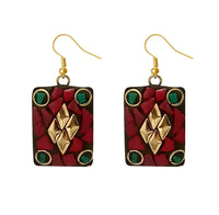 Urthn Maroon Resin Stone Gold Plated Dangler Earrings - 1308389B