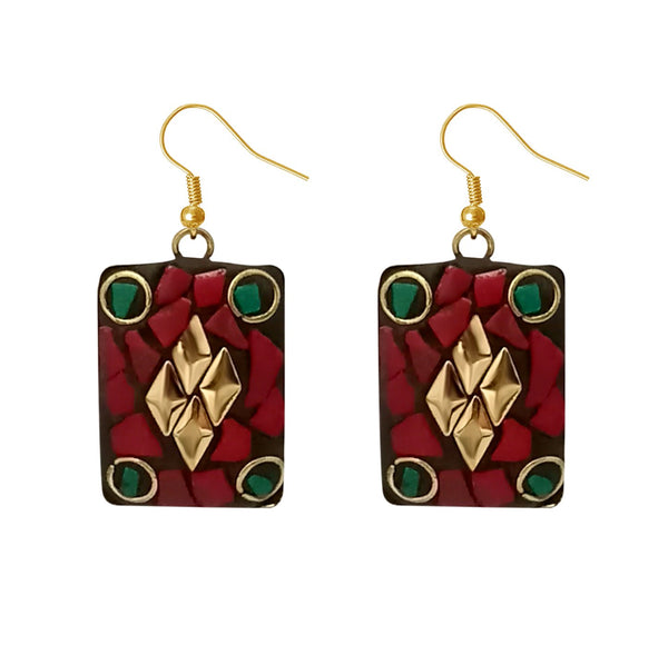 Urthn Maroon Resin Stone Gold Plated Dangler Earrings - 1308389B