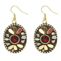 Urthn Maroon Resin Stone Gold Plated Dangler Earrings - 1308391