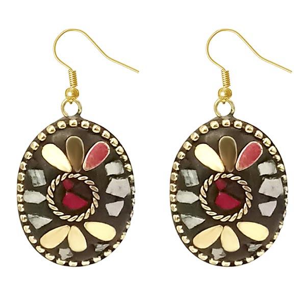 Urthn Maroon Resin Stone Gold Plated Dangler Earrings - 1308391