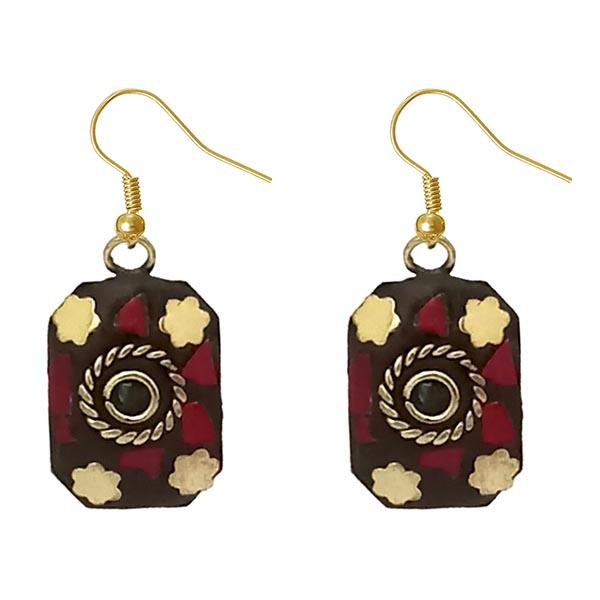 Urthn Maroon Resin Stone Gold Plated Dangler Earrings - 1308395A