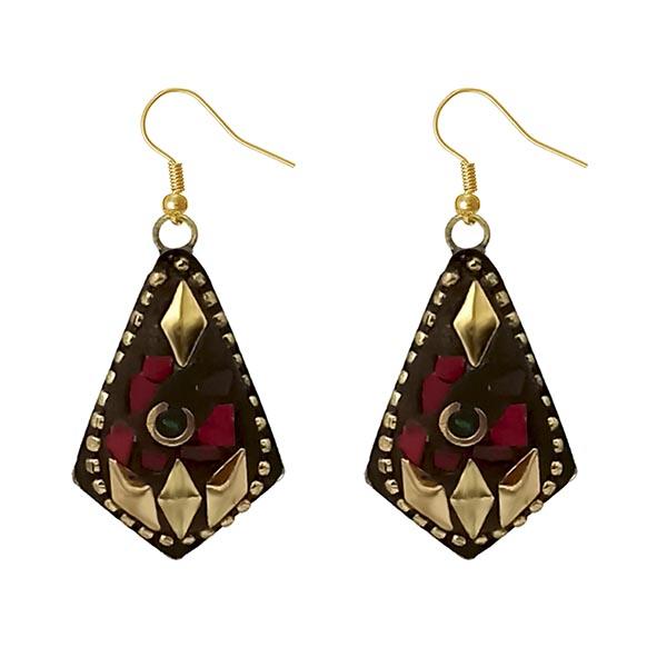 Urthn  Maroon Resin Stone Gold Plated Dangler Earrings - 1308396B