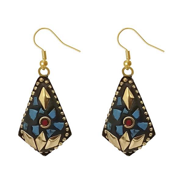 Urthn  Blue Resin Stone Gold Plated Dangler Earrings - 1308396C