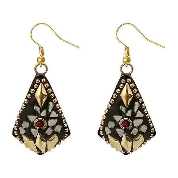 Urthn Grey  Resin Stone Gold Plated Dangler Earrings - 1308396D