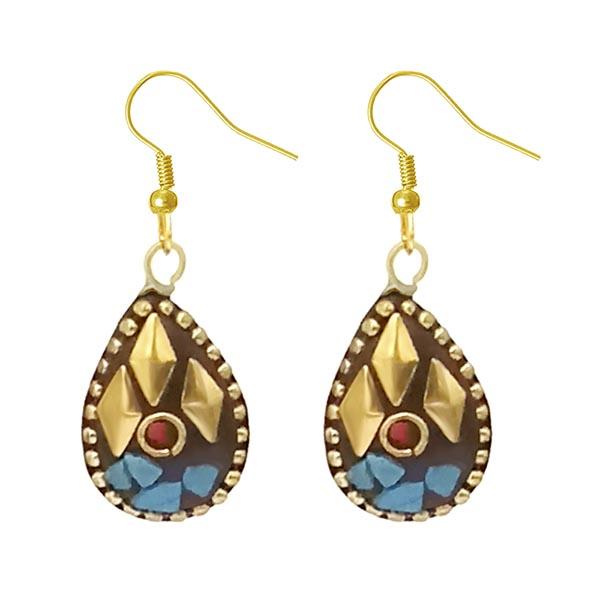 Urthn Blue Resin Stone Gold Plated Dangler Earrings - 1308397C